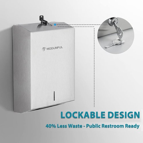 2 Paper Towel Dispenser Wall-Mount - SUS304 Brushed Stainless Steel Commercial Paper Towel Holder with Lock, Large Capacity 400 Multifold/420 C/Z Fold Towels