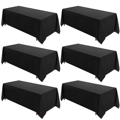 VidaFete Table Cloth 6 Pack 90 * 156inch Rectangle Tablecloth Polyester, Stain Wrinkle Resistant Polyester Dining Table Cover for Kitchen Dinning Party Wedding Rectangular Tabletop Decoration(Black)