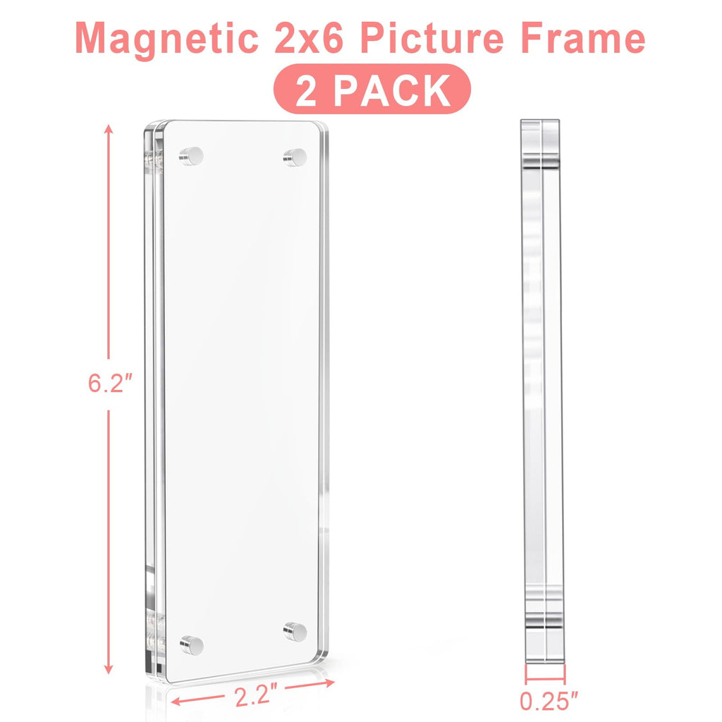 Vowcarol 2 Pack Photo Booth Frame 2x6 Picture Frame, Acrylic Fridge Magnetic Frames, Clear Acrylic Frame, Strong Magnetic 2x6 Photo Picture Frames for Refrigerator