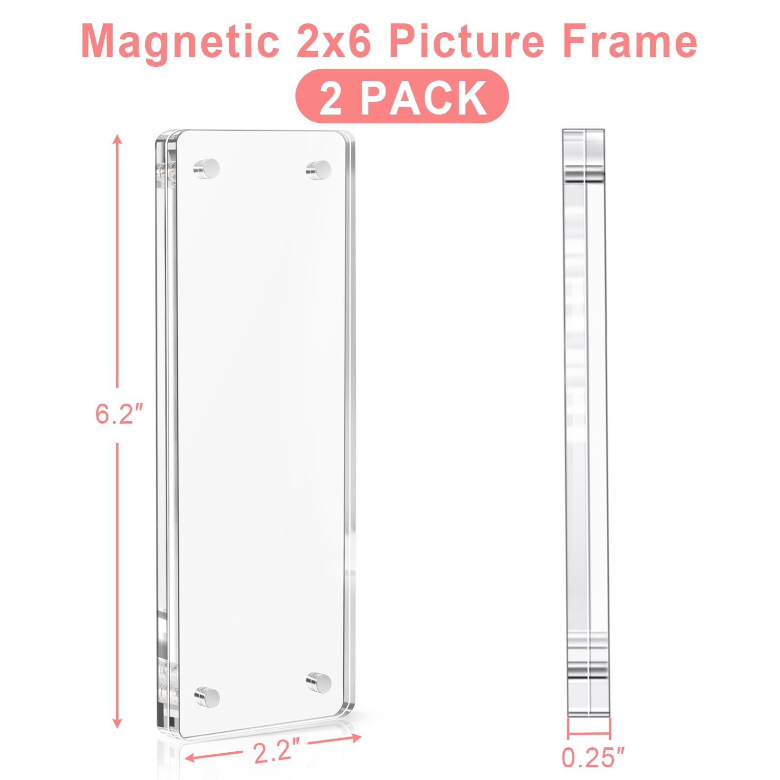 Vowcarol 2 Pack Photo Booth Frame 2x6 Picture Frame, Acrylic Fridge Magnetic Frames, Clear Acrylic Frame, Strong Magnetic 2x6 Photo Picture Frames for Refrigerator