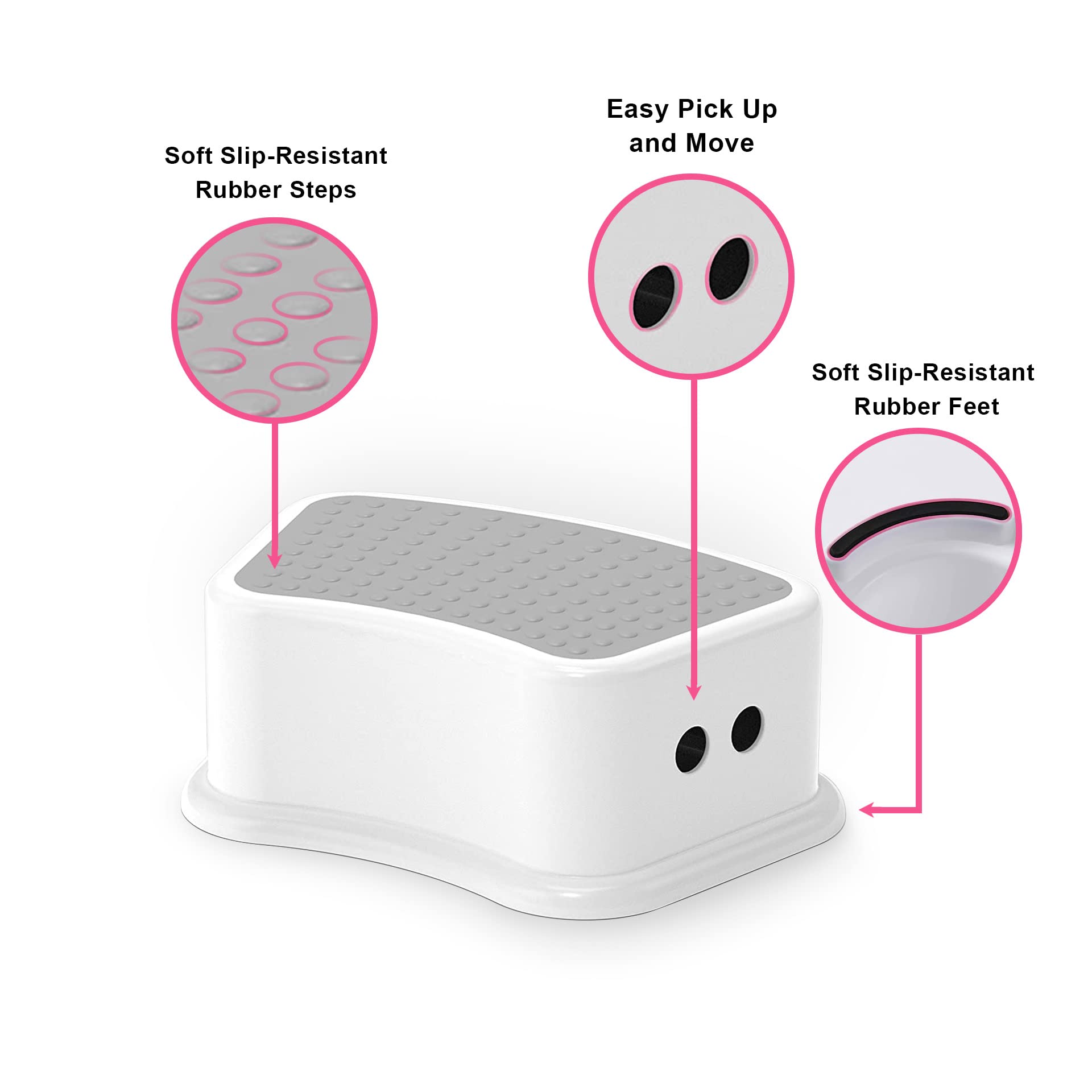 Step Stool for Kids (2 Pack) – Toddler Potty Training Stool with Non-Slip Grip, Lightweight Step Up Stool for Bathroom, Kitchen, Bedroom, Toy Room & Living Room (Gray White)