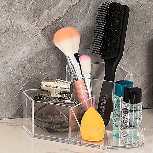 Clear Acrylic Makeup Brush Organizer with 3 Slots - Vanity Storage