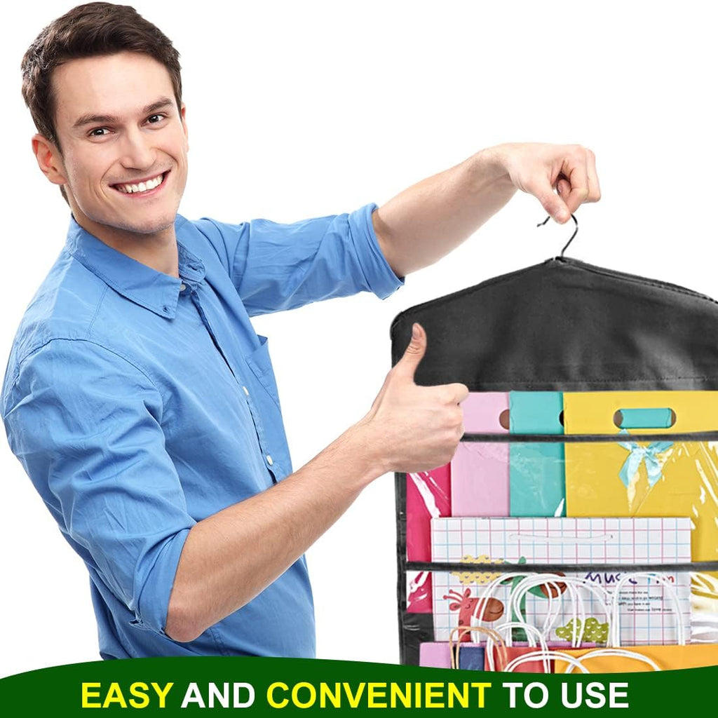 ProPik Gift Bag Storage Organizer - Double-Sided with Multiple Pockets | 38 x 16 Inch PVC (Full Black)