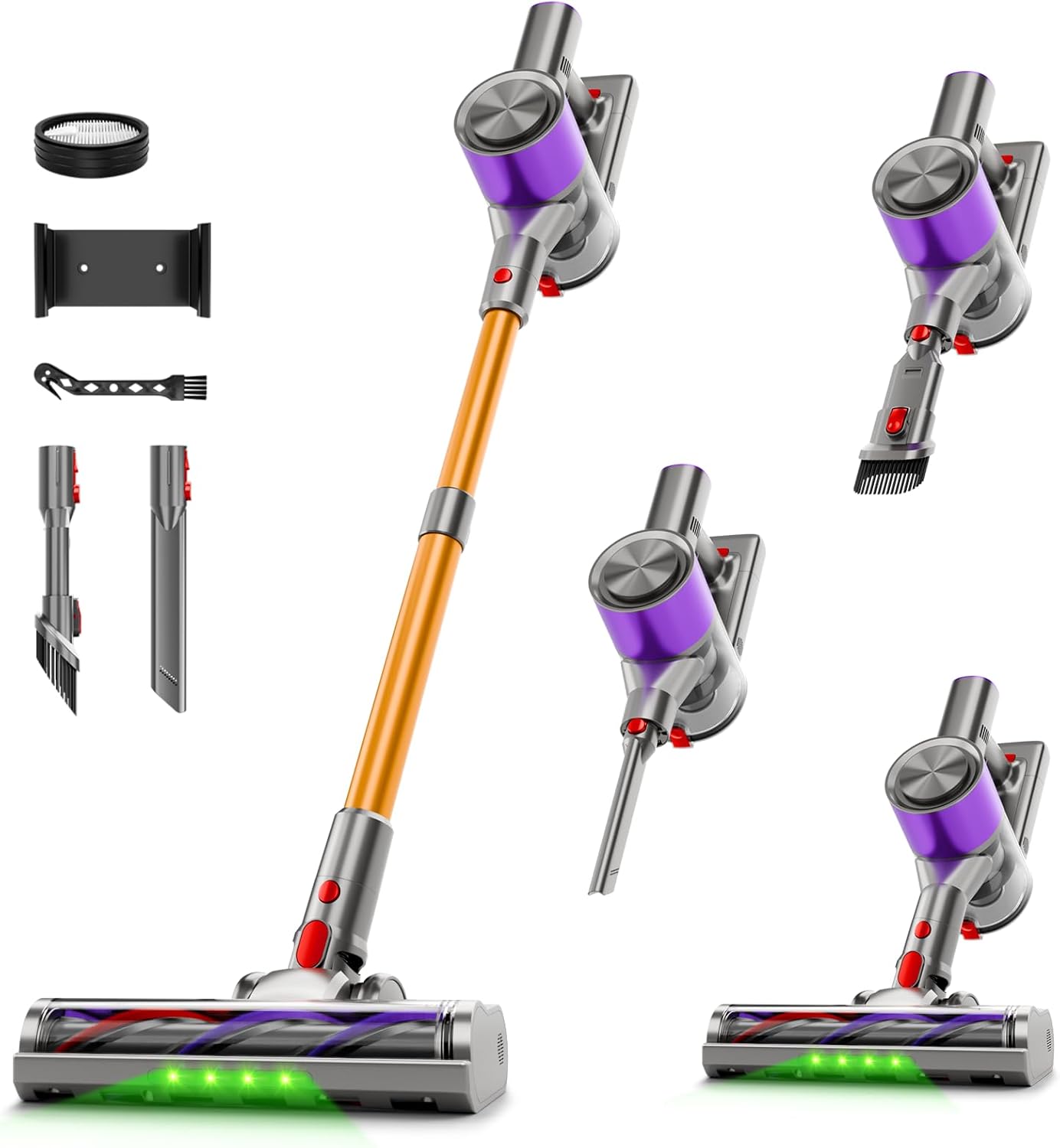 Skiennix Cordless Stick Vacuum Cleaner - 40Kpa Powerful Suction with LED Headlight | 8-in-1 Lightweight for Pet Hair & Hard Floors - Purple