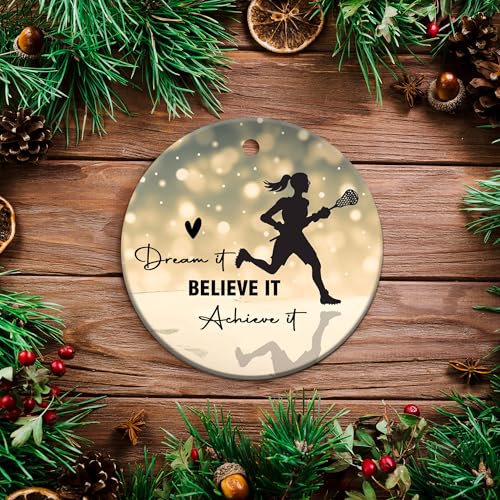 Girls Lacrosse Ornament for Christmas Tree - Cor2 Ceramic 3-Inch Holiday Decoration