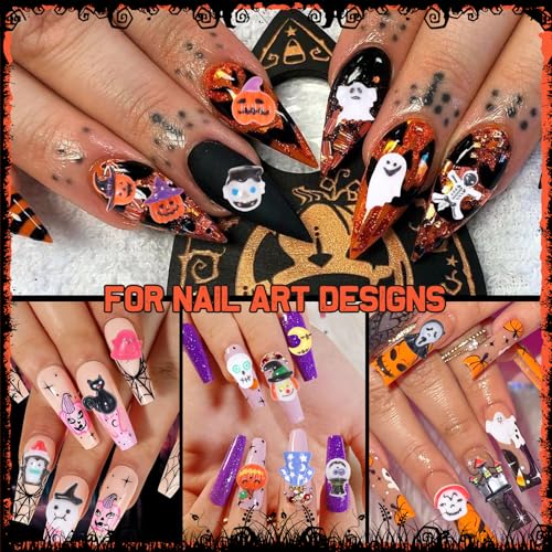 Uotey 100 Pcs Assorted Halloween Nail Charms 3D Resin Pumpkin Ghost Art