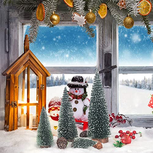 Green Mini Christmas Tree Set with Snowflakes - 4 Pcs Small Indoor Holiday Decor