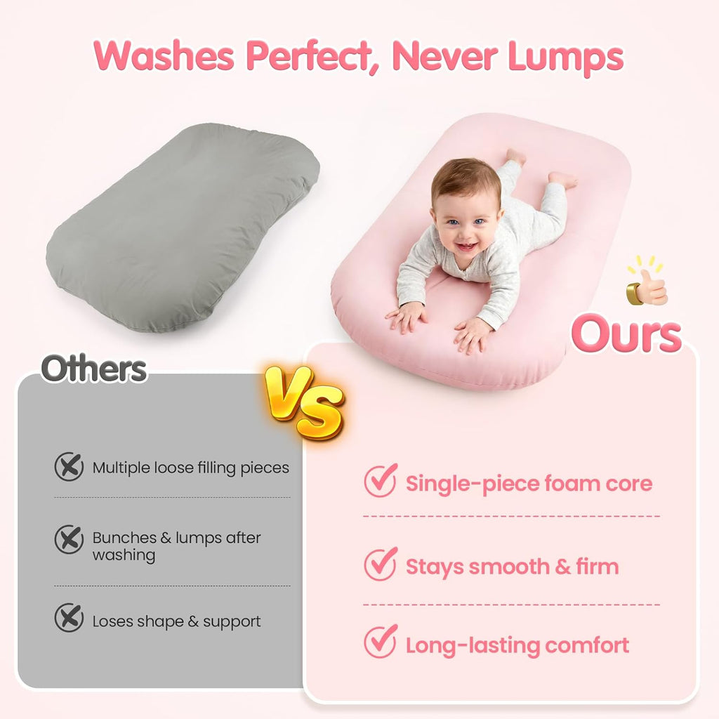 Skiennix Infant Support Cushion - Portable Baby Lounger & Tummy Time Mat, Soft Cotton, Waterproof, Pink
