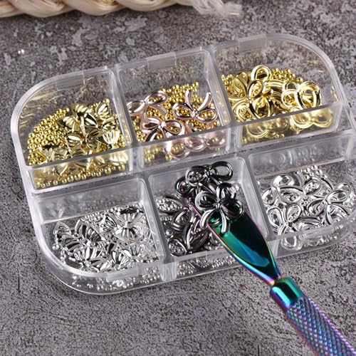 3D Metal Alloy Bow Nail Charms Gold and Silver Bowknot Nail Gems Art Supplies
