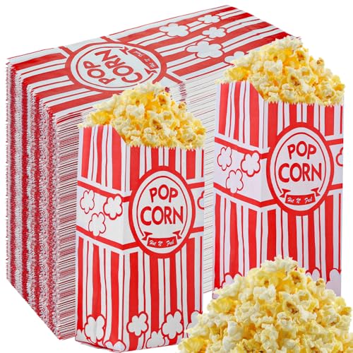 500Pcs Popcorn Bags Bulk with 1 Oz Capacity - Red & White Striped Disposable Snack Bags for Parties
