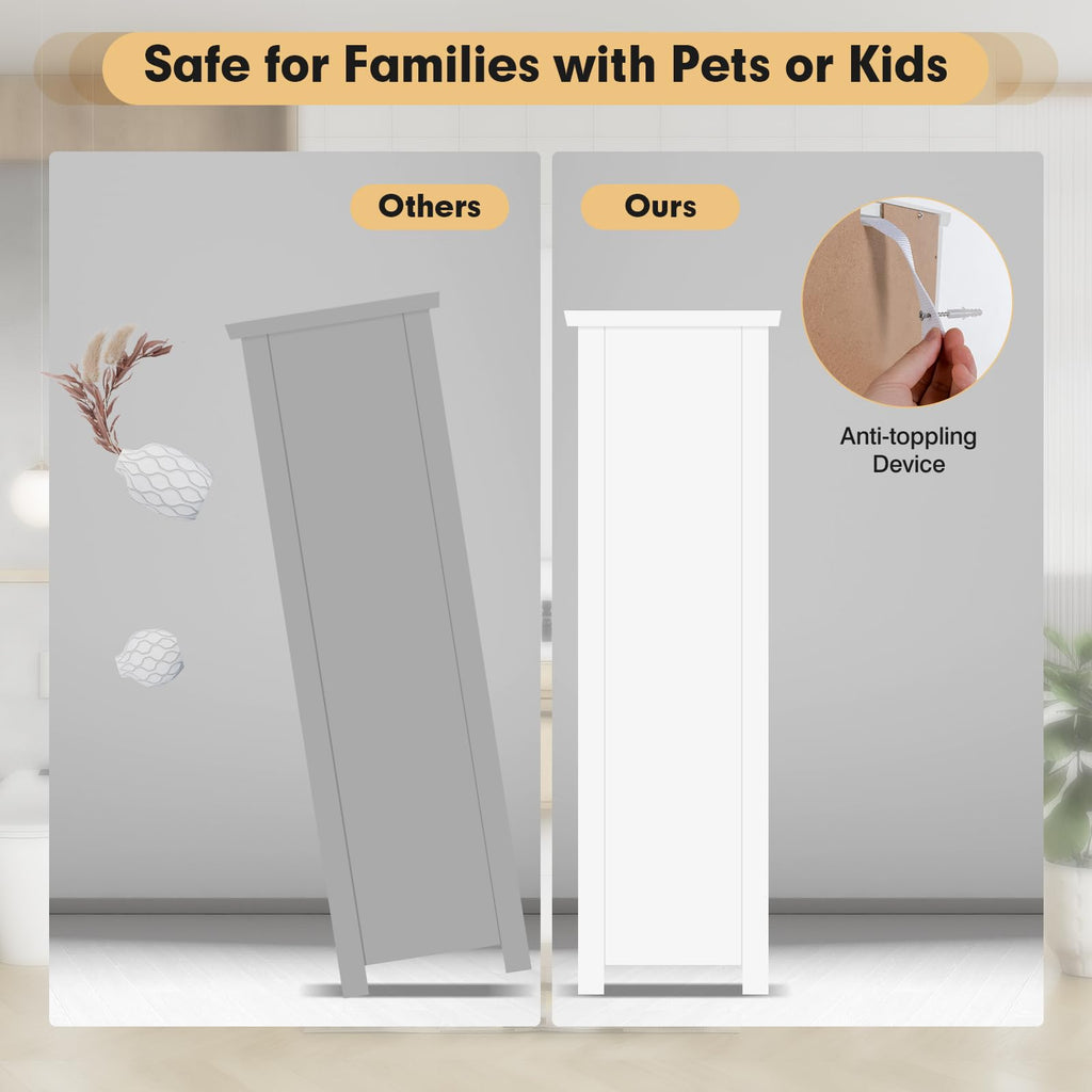 COSTWAY Bathroom Storage Cabinet, Freestanding Narrow Storage Organizer with Open Shelf & Adjustable Shelf, Small Slim Floor Cabinet for Bathroom, Living Room, Entryway, Office, White
