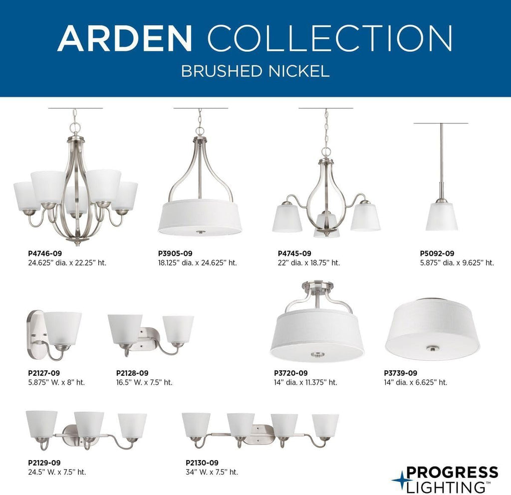 Progress Lighting 2-Light 14" Semi-Flush Convertible, Arden Collection, Indoor, P3720-09, Brushed Nickel