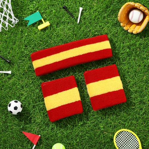 3 Pack Neon Sweatbands Set 80s Wristband and Headband Color War Accessories Sports Sweatbands for Party Halloween