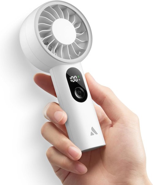 Aecooly Portable Handheld Fan - Powerful USB Rechargeable Mini Fan for Travel | 10H Max Cooling Time - White