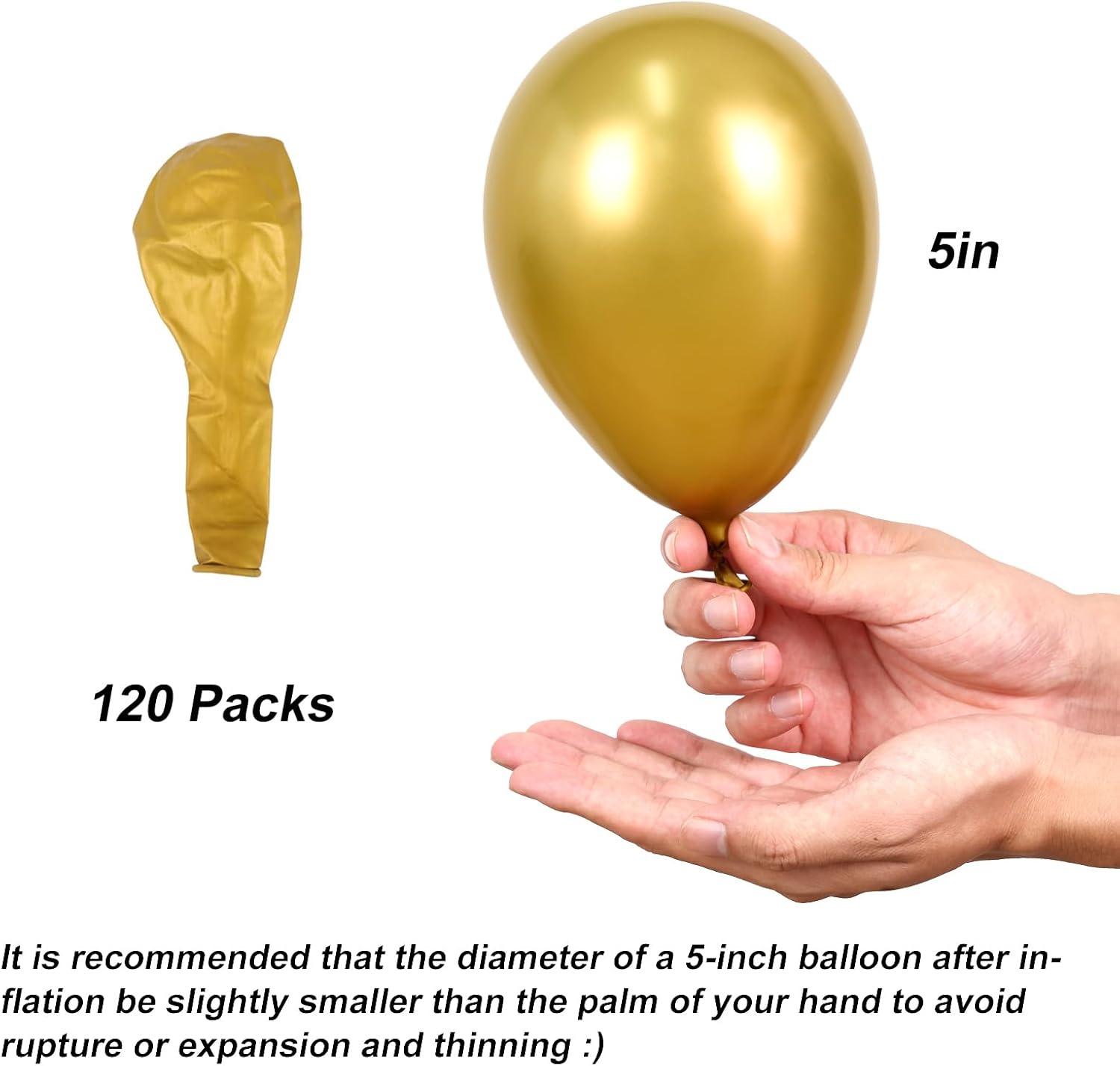 RUBFAC Gold Balloons - 120pcs 5-Inch Chrome Metallic Latex Balloons for Graduation, Birthday & Wedding Decor
