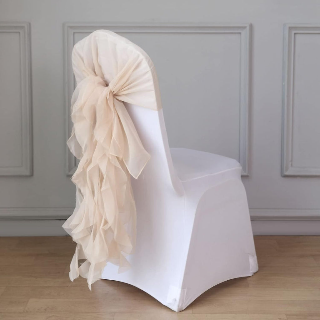 Tableclothsfactory Premium Designer Curly Willow Chiffon Chair Sashes - Nude | Perfect for Weddings & Parties
