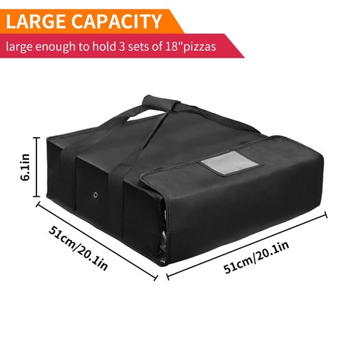 BOHEMIABY Pizza Bags for Large Pizza Warmer Bag, 20 X 20 in Food Carrier Insulated Bag, Reusable pizza bag with Label Window, Water Proof with Double Handle Black