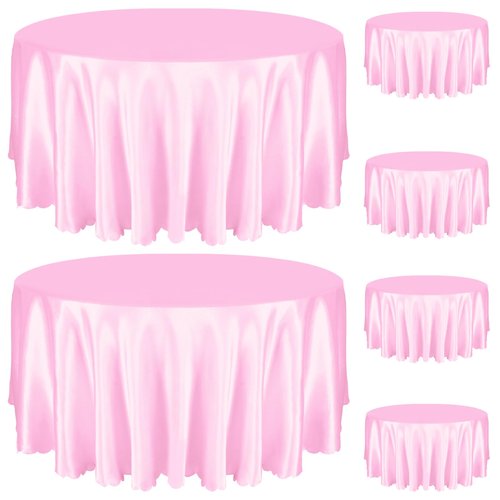 Entisn 6 Pack 120 Inch / 10ft Round Tablecloth, Pink Satin Table Cover for 8-12 Seats, Wrinkle Resistant and Washable Silky Table Cloths for Wedding Party Banquet Events Decoration