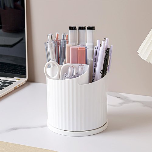 Anyoifax 360 Rotating Makeup Brush Holder Organizer 5 Slots Make Up Brushes Cup Flower-Shaped Spinning Pen Holder for Vanity, Cosmetics, Lipsticks, White
