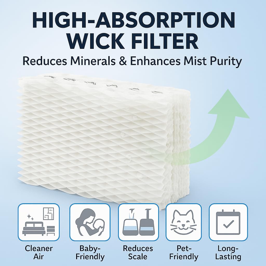 QalryXen WF813 Humidifier Filter Replacement, High-Density Wick Filters Compatible with Equate EQWF813, Relion RCM832/RCM-832N, ProCare PCWF813, EQ-2119-UL, PCCM-832N Cool Mist Humidifiers (3-Pack)