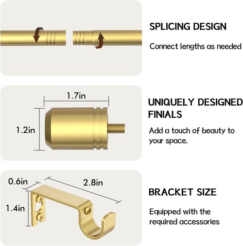 GXOACKJ Gold Curtain Rods - Adjustable 28-48 Inches | 5/8 Inch Set with Brackets for Bedroom & Living Room