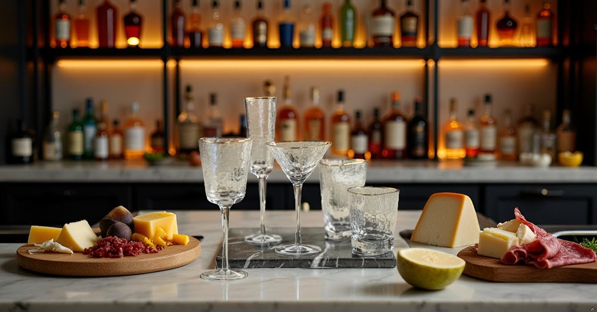 A CIVILIZED MAN Amalfi Hammered Triangular Glassware or Stemware with Gold Rims - Elegant Crystal Cocktail Glassware for Parties, Gifts & Home Bar - Sets of 4 (Champagne - S/4)