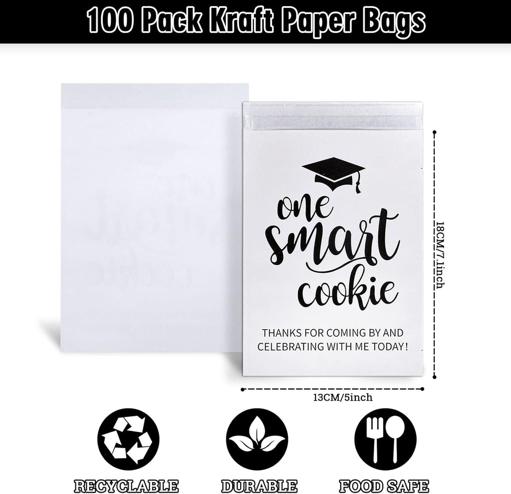 Whaline Graduation Candy Cookie Gift Bags - 100 Pack Self-Adhesive White Kraft Paper | Perfect for Party Decor