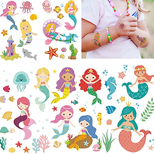Felico 80pcs Mermaid Temporary Tattoos for Kids Party Favors and Decor