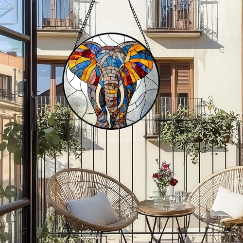 15-Inch Stained Glass Elephant Window Suncatcher - Silver, Gift for Women