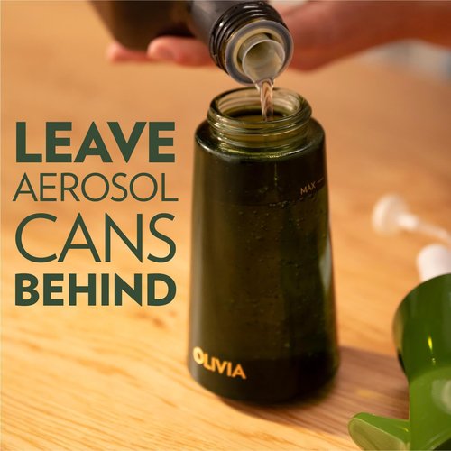 FLAIROSOL OLIVIA Oil Sprayer - 200ml Glass Olive Oil Dispenser with Portion Control | Perfect for Cooking, BBQ & Salads (Green Bottle, Gold Print)