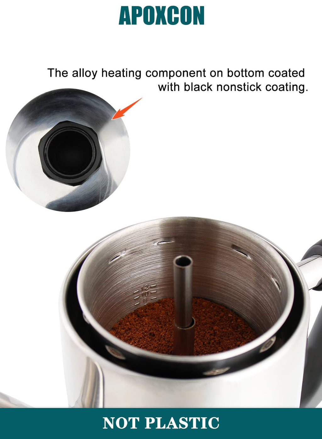 APOXCON Electric Coffee Percolator Stainless Steel Coffee Maker with Two Heat Resistant Tough Glass Clear Brew Progress Knob Classic Look Keep Warm & Cordless Serving Coffee Pot 12 Cup