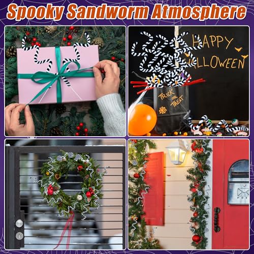 Black & White Christmas Tree Picks Decoration Set - 12 PCS Spooky Sandworm Ornaments