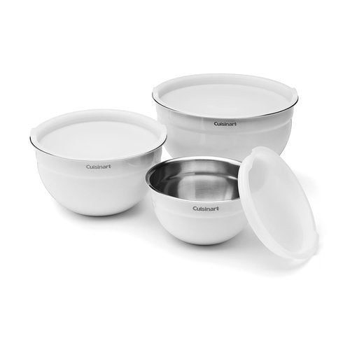 Cuisinart CTG-00-SMBW White Painted Stainless Steel Mixing Bowls with Lids, Set of 3