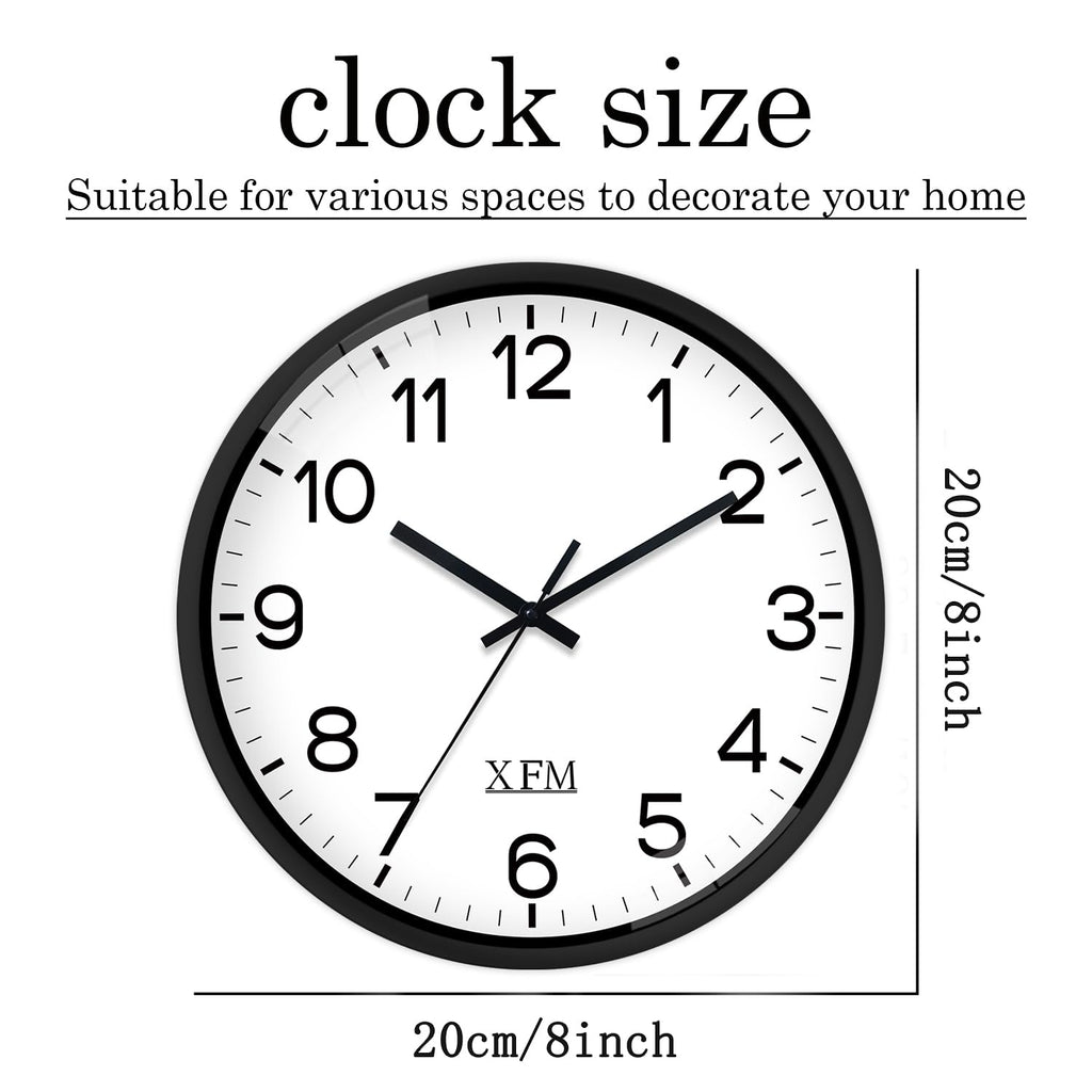 XFM Wall Clock Silent Wall Clocks Battery Operated 8 Inch Small Classic Analog Clock Modern Simple Decorative for Kitchen Office Bedroom Decor