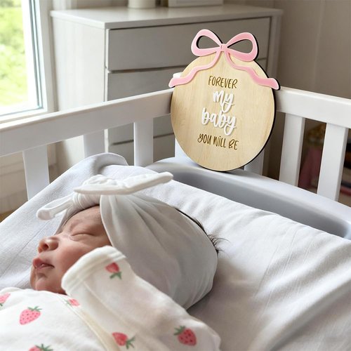 Forever My Baby You'll Be Wooden Sign Gift – Acrylic Bow Tabletop Decor with Stand for Nursery, Kids Room & Home, Heartwarming Quote Sign for Girls & New Parents