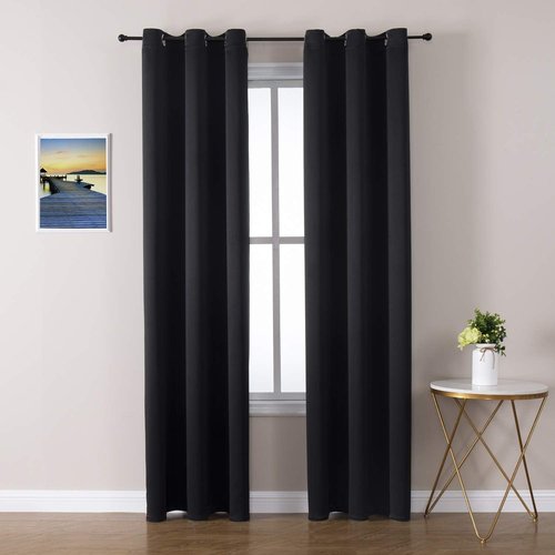 ChrisDowa Grommet Blackout Curtains - Thermal Insulated Room Darkening Panels, Black, 42 x 84 Inch