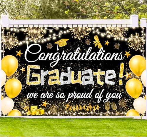 Graduation Party Backdrop - Congratulations Graduate Banner 70.8"x43.3"