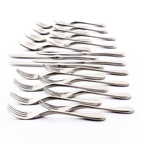 Knork Silverware Set - 20 Piece Matte Silver Cutlery set - Ergonomic Design Utensil sets, 18/10 Stainless Steel Forks Spoons and Knives set