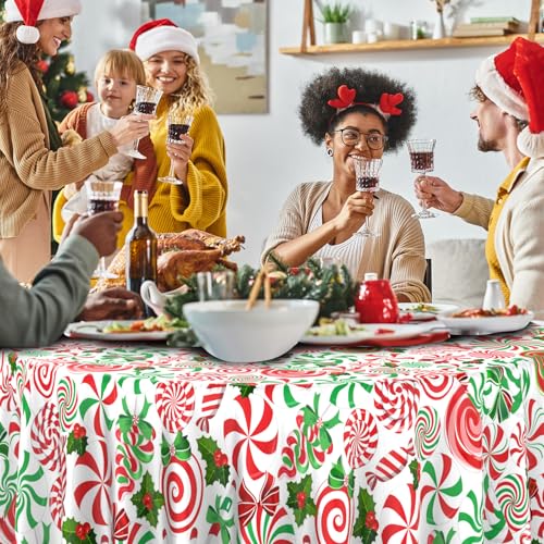 12Pcs Christmas Candy Cane Round Tablecloths - Red & Green 84 Inch Holiday Decor