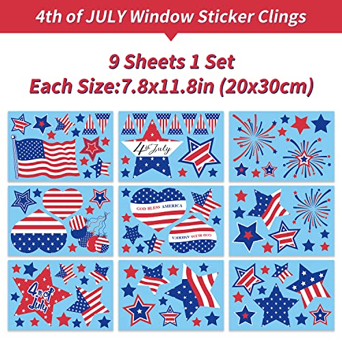 Quera 9 Sheets 4th of July Patriotic Window Clings