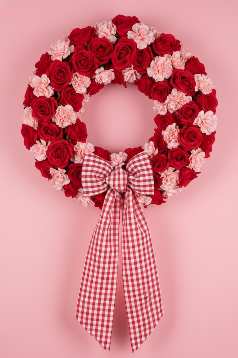 Regine Switzerland Wreath Sash 2-Pack - Red White Checkered Plaid Bow Ribbon for Holiday Decor (5.12" x 54.33")