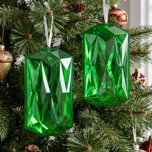 Jumbo Green Gem Ornament Set - 7 x 4 Inches, 2 Pieces, Holiday Decor