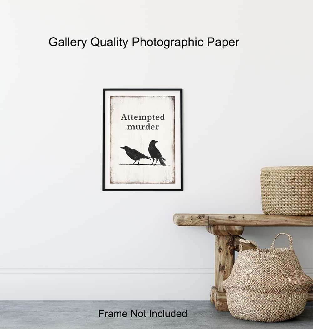 Raven Crow Typography Wall Art - Gothic 11x14 Poster for Home Aesthetic & Halloween Decor