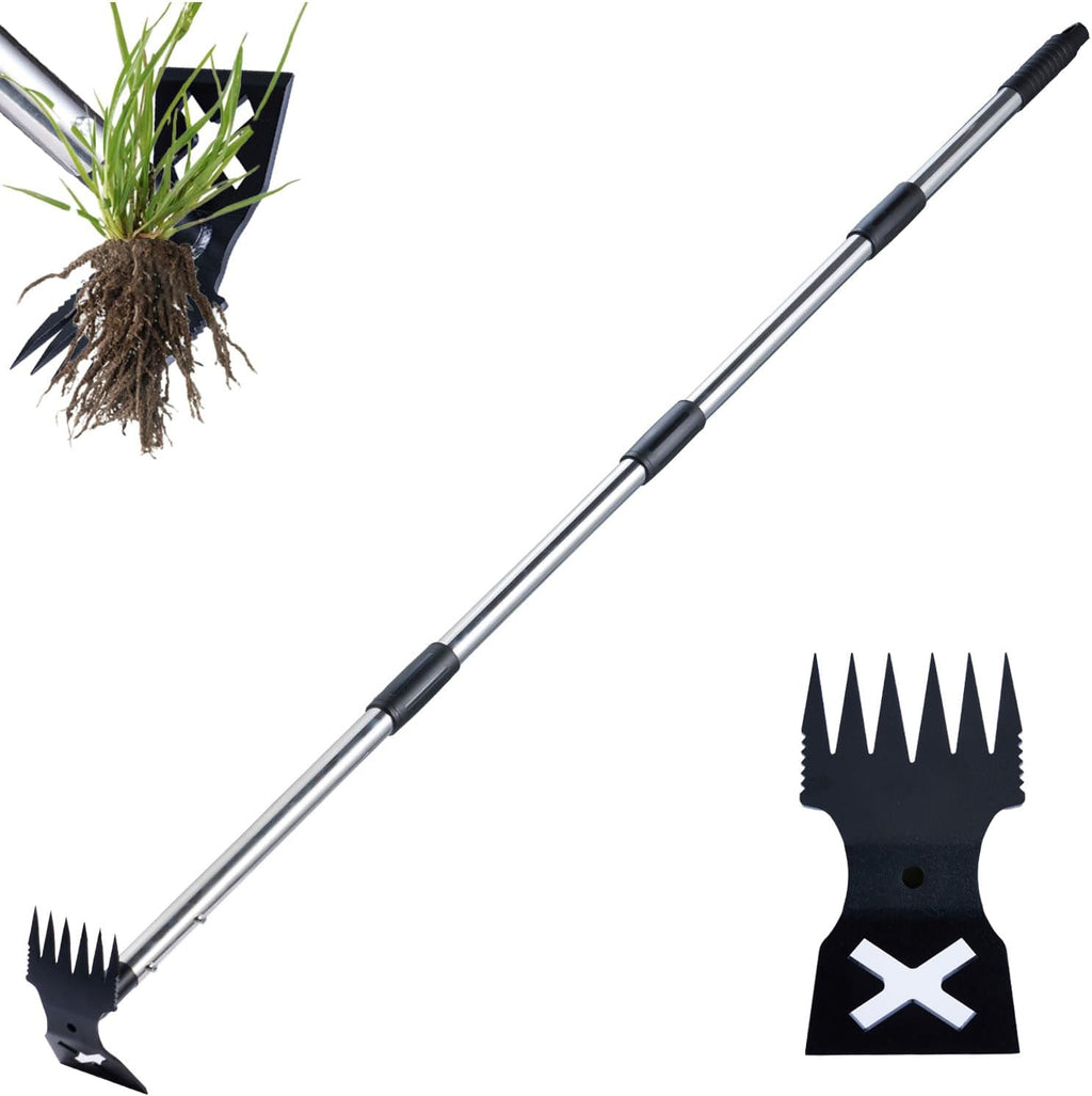 NICOFPHY Weed Puller Tool - 60" Manual Weeder & Hand Rake for Heavy-Duty Gardening | Uproot Weeds Effortlessly
