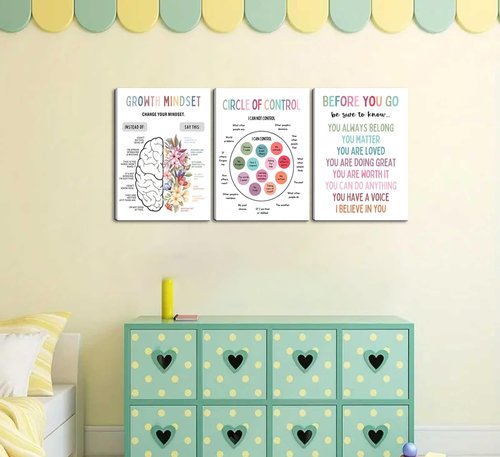 3Pcs Motivational Wall Art by Mental Health | Inspiring Canvas Prints for Therapy Office & Home - 12x16in Framed