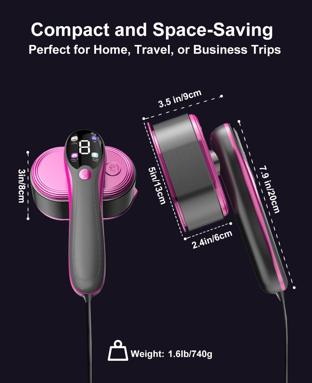 Skiennix 2-in-1 Portable Handheld Garment Steamer - Fast Heat-Up, LED Display, Large Ceramic Panel, Purple
