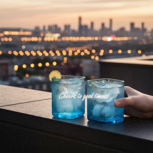 Habitage Upcycled Bombay Sapphire Gin Glasses for Drinks - Set of 2 with Velvet Gift Box | Eco-friendly Glassware handcrafted from Gin bottles | Ideal for Gin, Whiskey, Juices, Smoothies, Cocktails