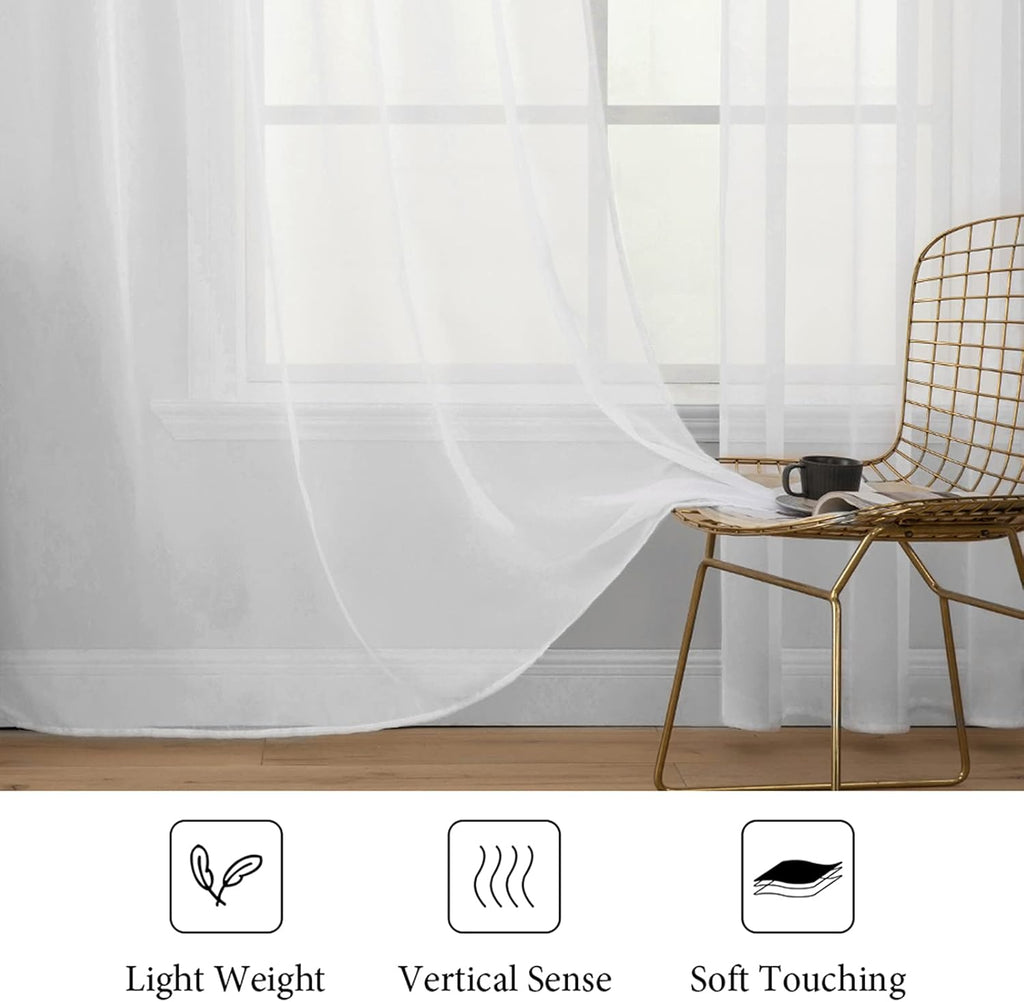 MIULEE Solid Color White Sheer Window Curtains - Elegant Voile Drapes for Bedroom & Living Room | 54 x 84 Inches