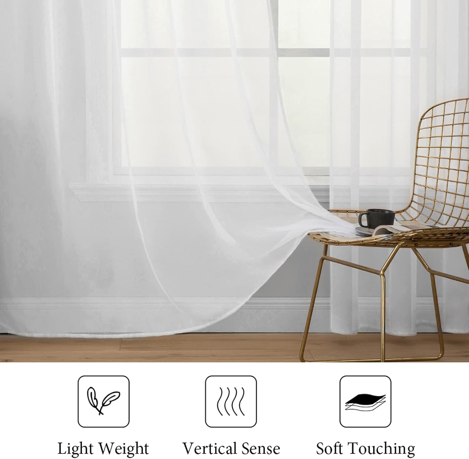 MIULEE Solid Color White Sheer Window Curtains - Elegant Voile Drapes for Bedroom & Living Room | 54 x 84 Inches
