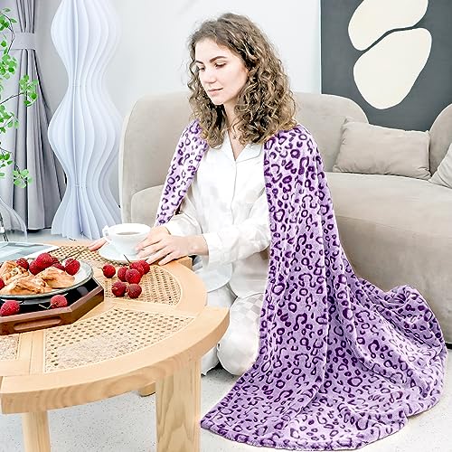 Purple Leopard Print Fleece Throw Blanket - Soft & Cozy